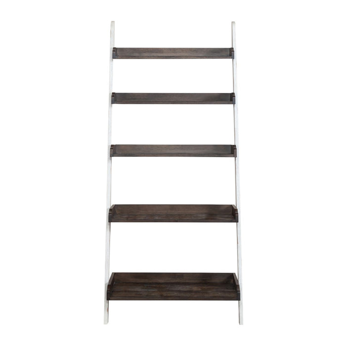 Farmhouse Leaning Bookcase in White/Oak