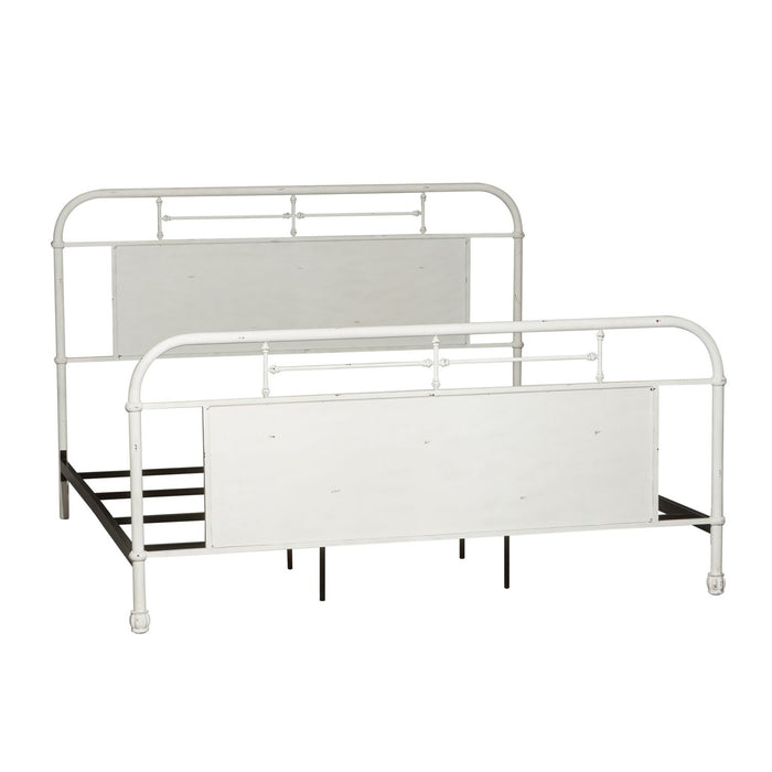 Vintage Series King Metal Bed in Antique White - Red Gate Home Furnishings (Ball Ground, GA)