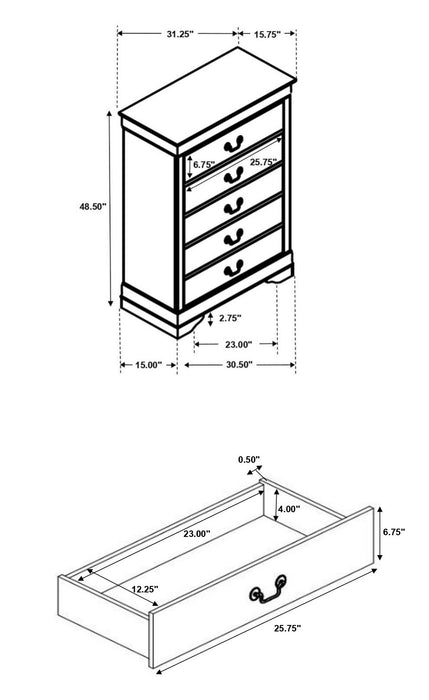 Louis Philippe 4 & 5 Piece Panel Bedroom Set with High Headboard E.king & Full - Red Gate Home Furnishings (Ball Ground, GA)