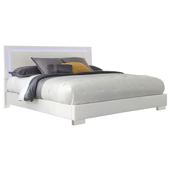 Felicity Queen Panel Bed with LED Lighting Glossy White image