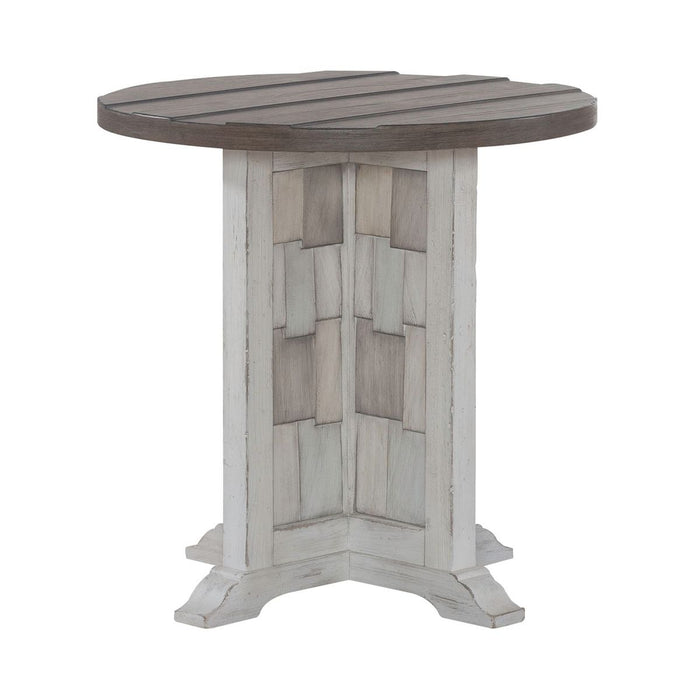 Liberty Furniture River Place Round Chairside Table in Riverstone White & Tobacco
