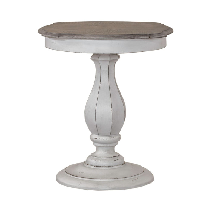 Magnolia Manor Round Accent Table in Antique White Base w/ Weathered Bark Tops image