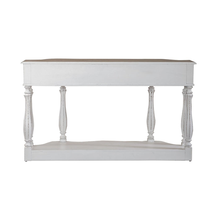 Magnolia Manor 56 Inch Hall Console Table in Antique White Base w/ Weathered Bark Tops image