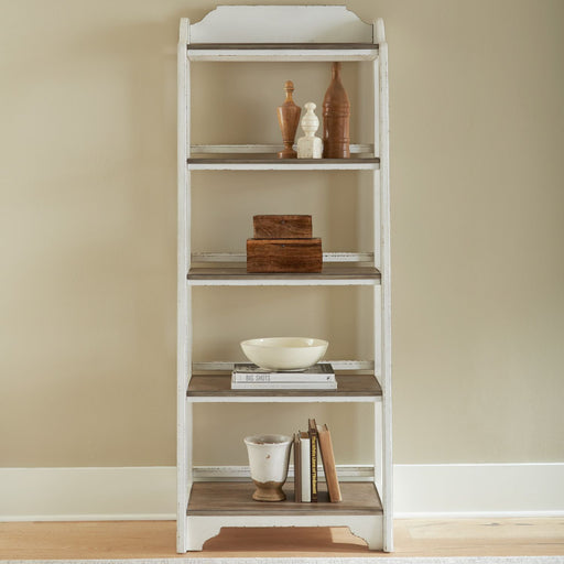Liberty Furniture Magnolia Manor Leaning Pier Bookcase in Antique White & Weathered Bark image