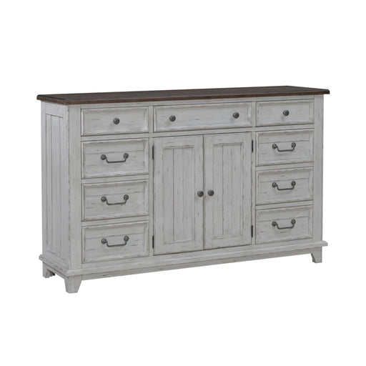 River Place 9 Drawer Dresser in Riverstone White and Tobacco image