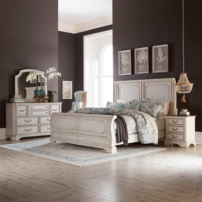 Abbey Road - 4 Piece Bedroom Set (California King Sleigh Bed, Dresser & Mirror, Nightstand) - White