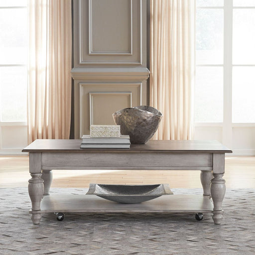 Liberty Furniture Ocean Isle Rectangular Cocktail Table in Antique White with Weathered Pine image