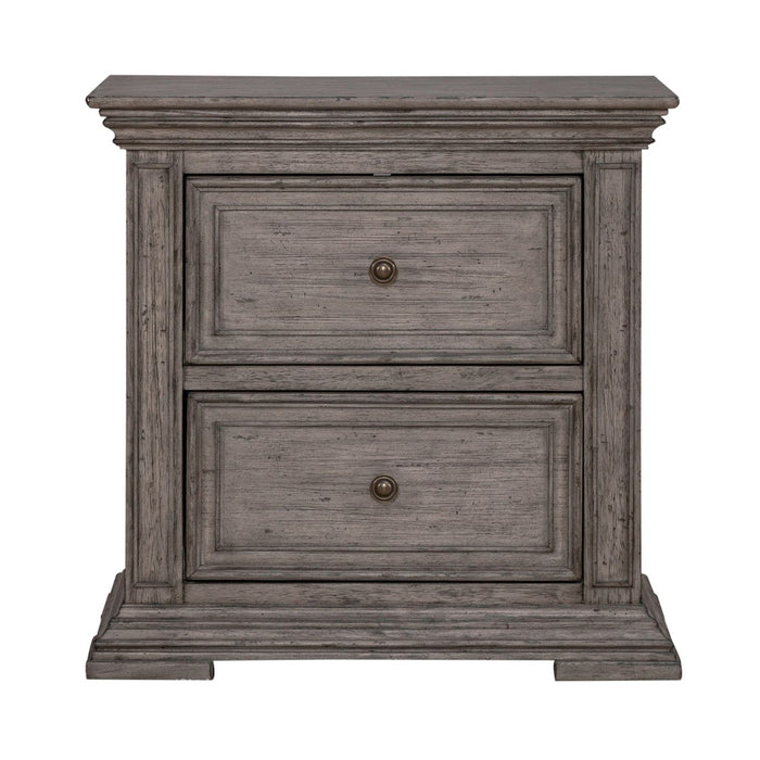 Liberty Furniture Big Valley 2 Drawer Nightstand with Charging Station in Graystone