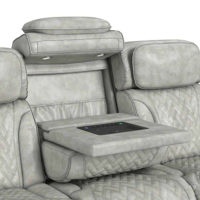 Prime Time P3 3PC Living Room Set with 7 Colors LED in Leather Gel Light Grey-Sofa, Loveseat & Recliner