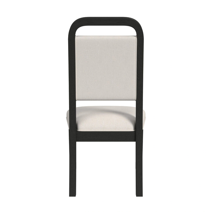 Ridgemont Standard Height Dining Set in Black with Grain-Table and Four Grey Fabric Chairs