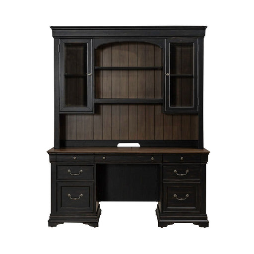 Liberty Furniture Meritage Credenza & Hutch in Aged Charcoal w/ Rub Thru/Caramel image