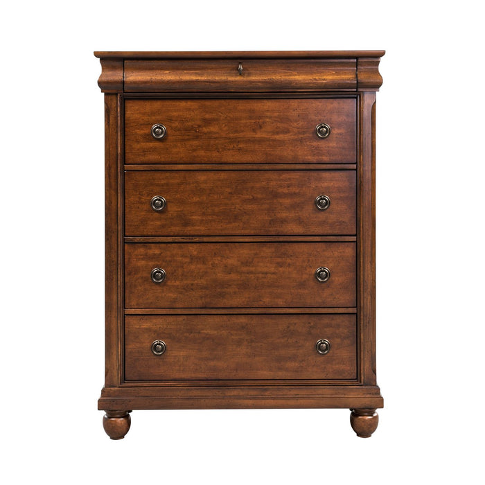 Rustic Traditions King California Sleigh Bed, Dresser & Mirror, Chest, Night Stand