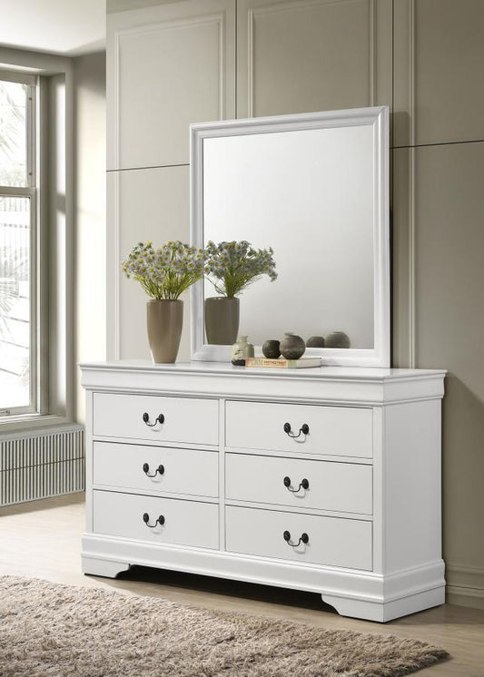 Louis Philippe - 6 Drawers Dresser and Mirror - White