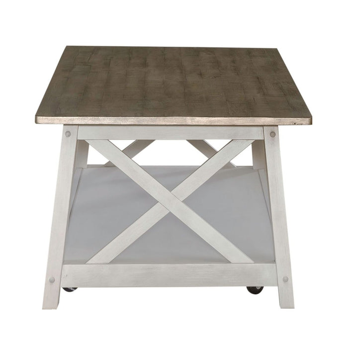 Liberty Furniture Laurel Bluff Cocktail Table in Antique White with Dusty Gray Top