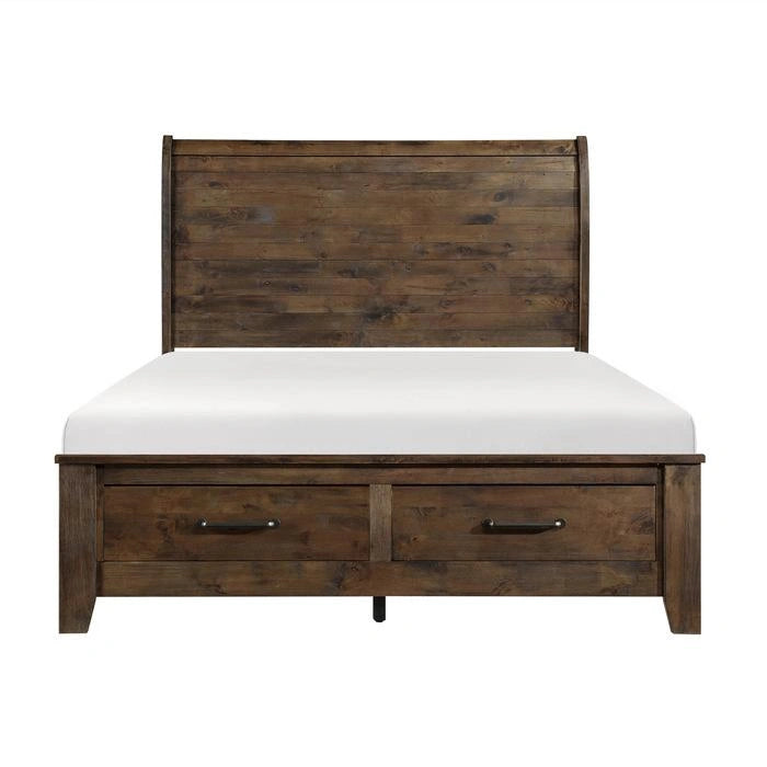 Jerrick King Sleigh Platform Bed with Footboard Storage in Burnished Brown 1957K-1EK*