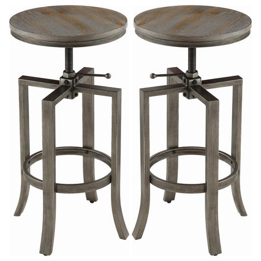 Bartlett - Adjustable Height Swivel Bar Stools (Set of 2) - Brushed Nutmeg And Slate Gray