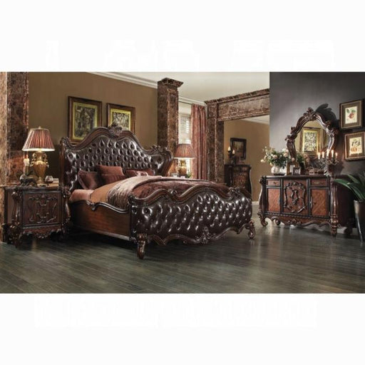 Versailles 2-Tone Dark Brown PU & Cherry Oak Queen Bed - Red Gate Home Furnishings (Ball Ground, GA)