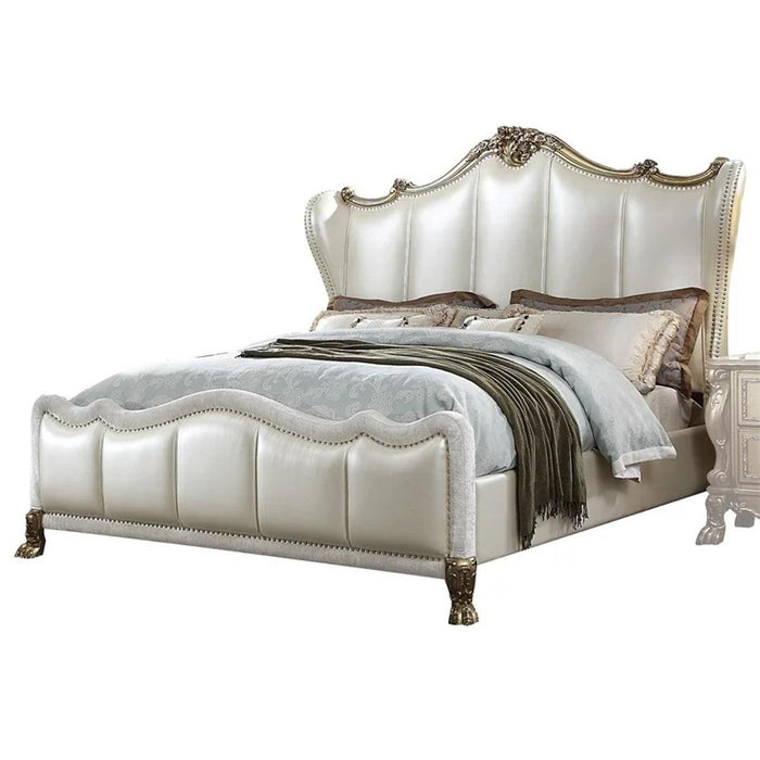 Acme Furniture Dresden II King Bed in Pearl White PU & Gold Patina 27817EK - Red Gate Home Furnishings (Ball Ground, GA)