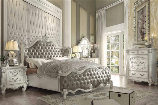 Versailles Vintage Gray PU & Bone White Queen Bed - Red Gate Home Furnishings (Ball Ground, GA)