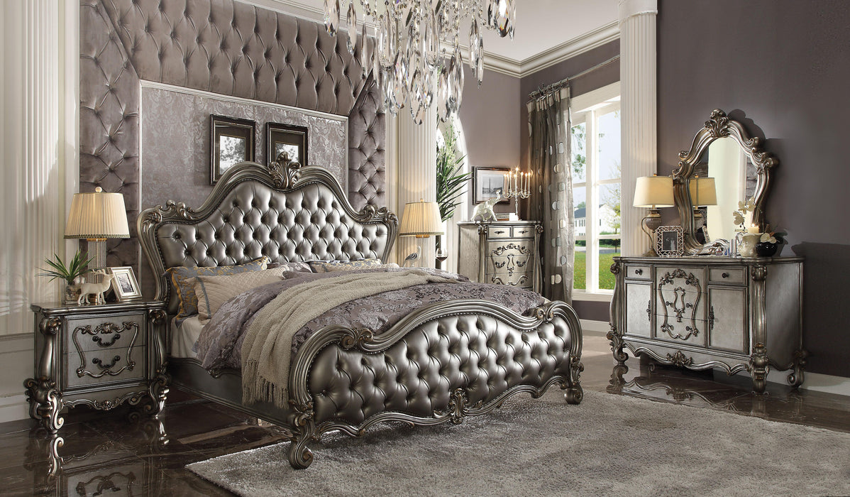 Versailles II Silver PU & Antique Platinum Queen Bed - Red Gate Home Furnishings (Ball Ground, GA)