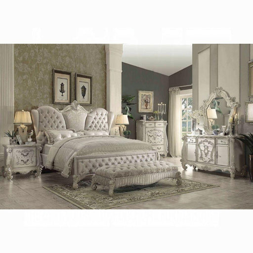Versailles Ivory Velvet & Bone White Queen Bed - Red Gate Home Furnishings (Ball Ground, GA)