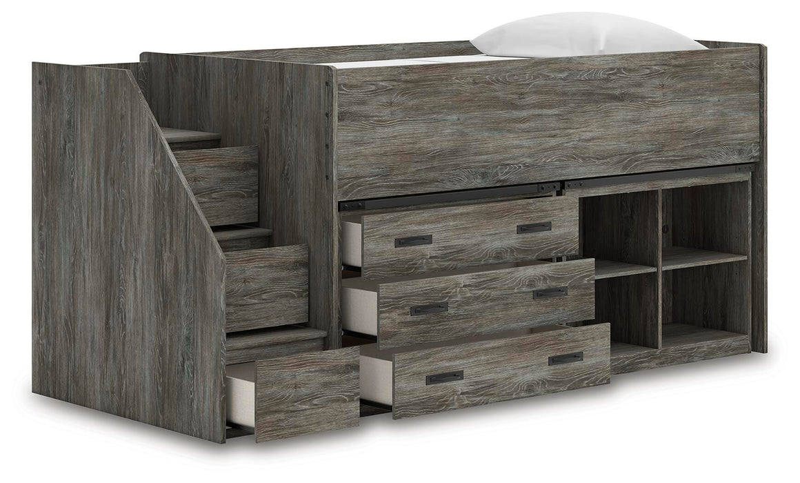 Frandern Loft Bed with Bookcase and Drawer Storage - Red Gate Home Furnishings (Ball Ground, GA)