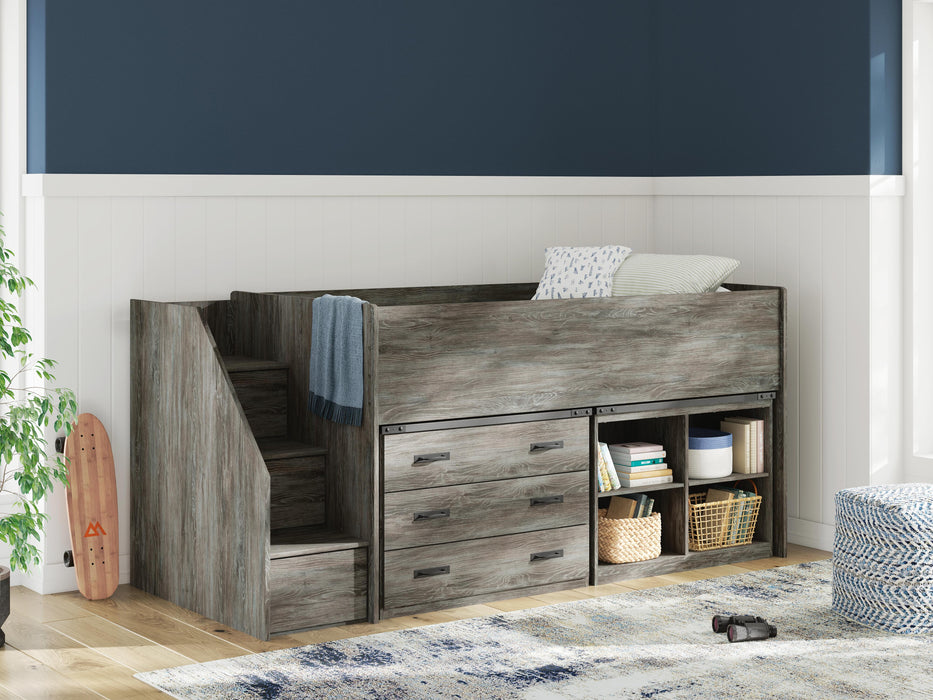 Frandern Loft Bed with Bookcase and Drawer Storage - Red Gate Home Furnishings (Ball Ground, GA)