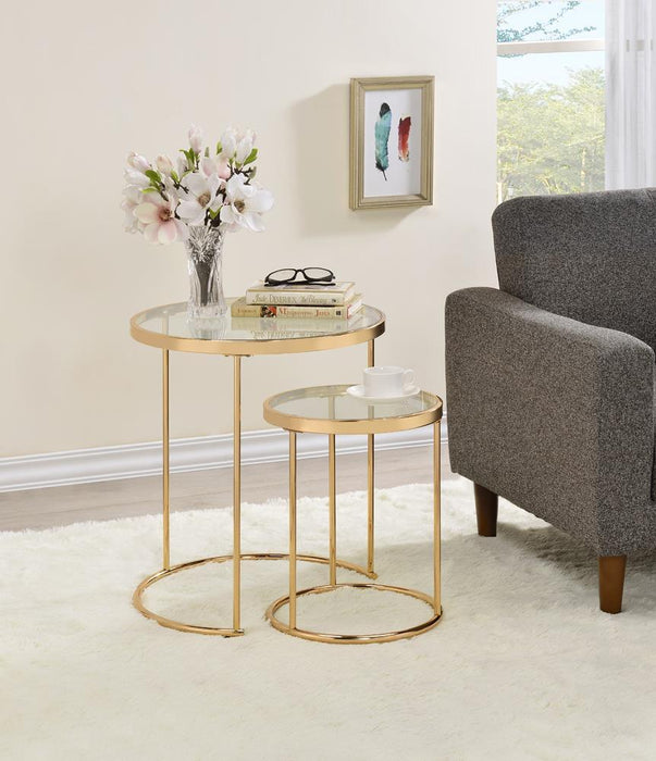 Maylin 2-piece Round Glass Top Nesting Tables Gold