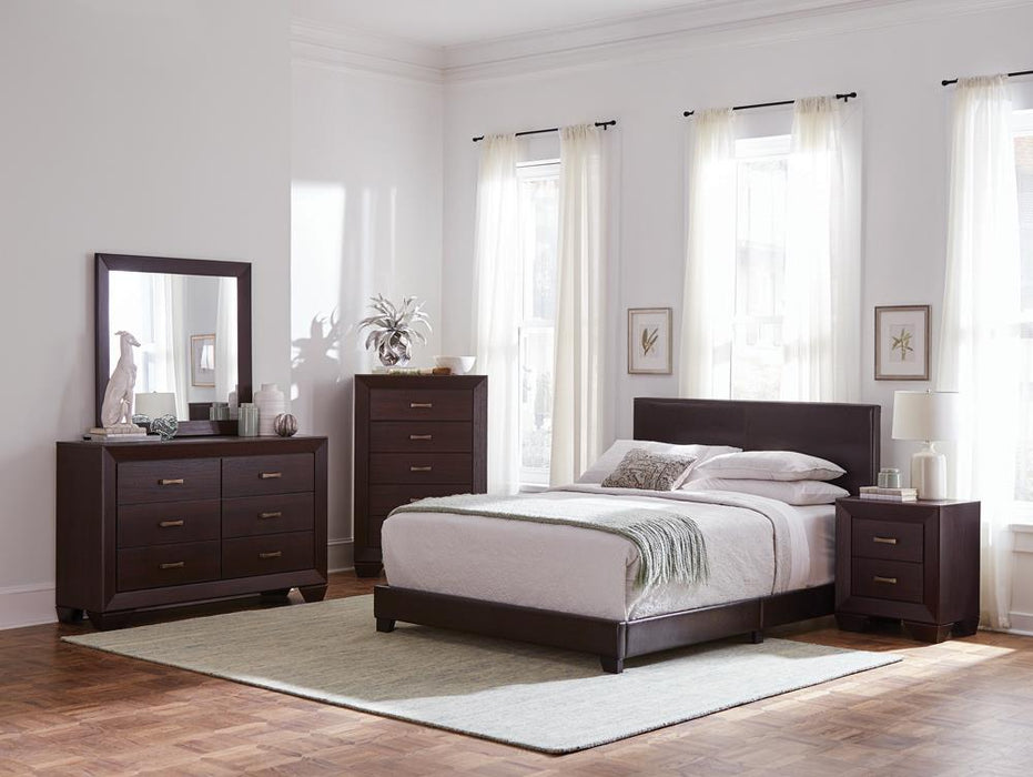 Dorian Upholstered California King, E.King, & Queen Bed Black, Brown, & Grey - Red Gate Home Furnishings (Ball Ground, GA)