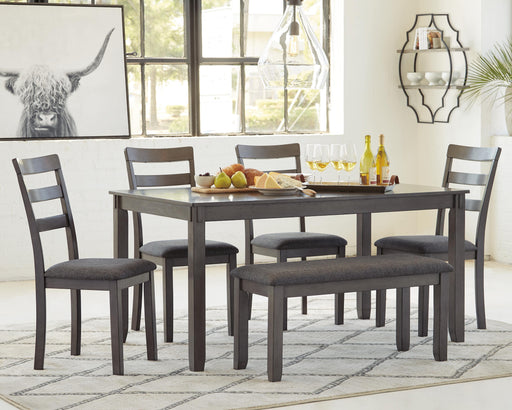 Bridson Dining Table and Chairs with Bench (Set of 6) - Red Gate Home Furnishings (Ball Ground, GA)