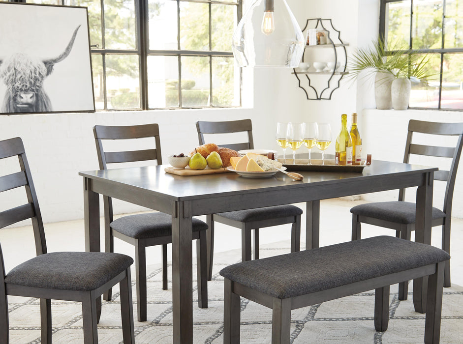 Bridson Dining Table and Chairs with Bench (Set of 6) - Red Gate Home Furnishings (Ball Ground, GA)