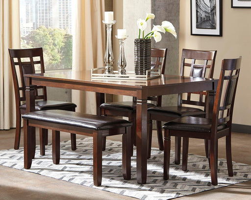 Bennox Dining Table and Chairs with Bench (Set of 6) - Red Gate Home Furnishings (Ball Ground, GA)