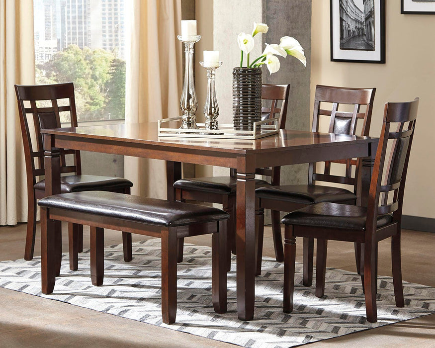 Bennox Dining Table and Chairs with Bench (Set of 6) - Red Gate Home Furnishings (Ball Ground, GA)