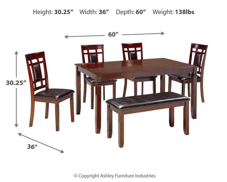 Bennox Dining Table and Chairs with Bench (Set of 6) - Red Gate Home Furnishings (Ball Ground, GA)
