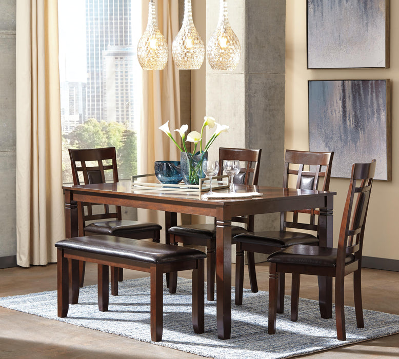 Bennox Dining Table and Chairs with Bench (Set of 6) - Red Gate Home Furnishings (Ball Ground, GA)