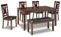Bennox Dining Table and Chairs with Bench (Set of 6) - Red Gate Home Furnishings (Ball Ground, GA)