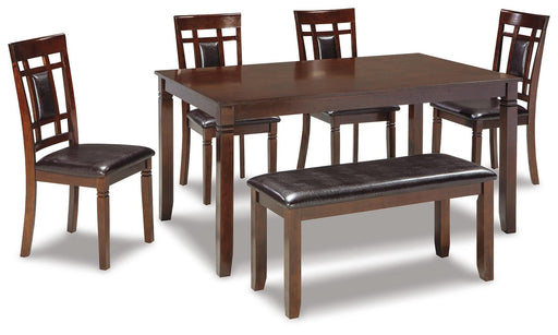Bennox Dining Table and Chairs with Bench (Set of 6) - Red Gate Home Furnishings (Ball Ground, GA)