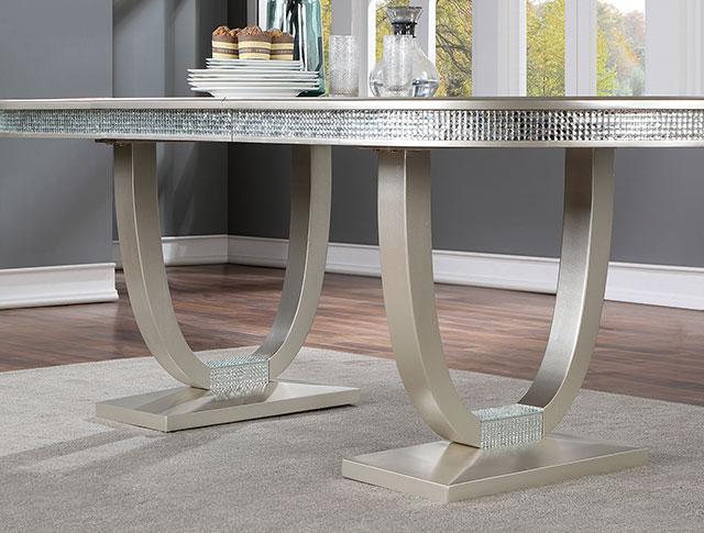 CATHALINA Oval Dining Table, Silver - Red Gate Home Furnishings (Ball Ground, GA)