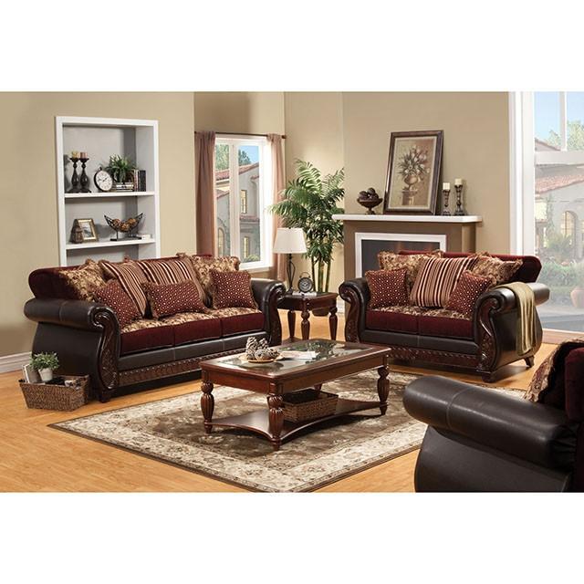 Franklin Burgundy/Espresso Sofa, Burgundy - Red Gate Home Furnishings (Ball Ground, GA)