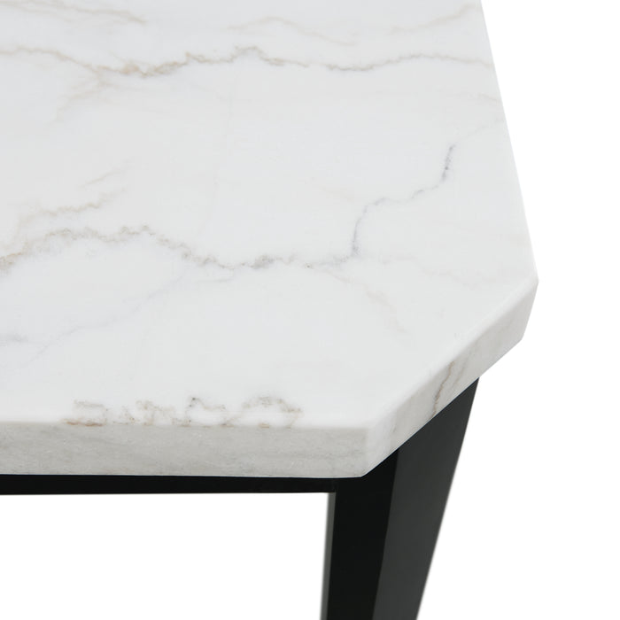 Francesca White Marble Square 5PC Counter Height Dining Set-Table & Four Blue Velvet Chairs