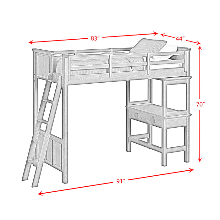 Hampton Kids Loft with Ladder and Desk with Speaker Bedroom Set