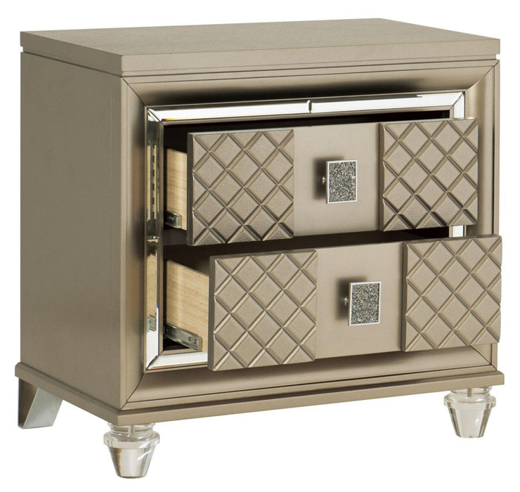 Homelegance Furniture Loudon 2 Drawer Nightstand in Champagne Metallic 1515-4