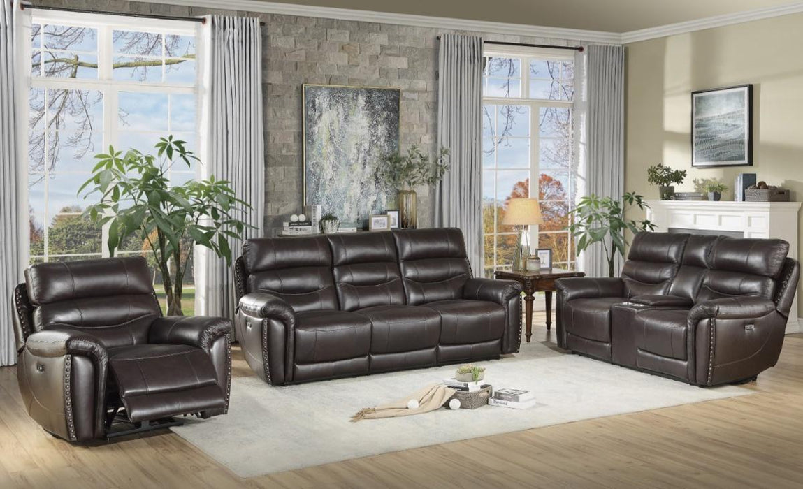 Homelegance Furniture Lance Power Double Reclining Loveseat with Power Headrests in Brown 9527BRW-2PWH