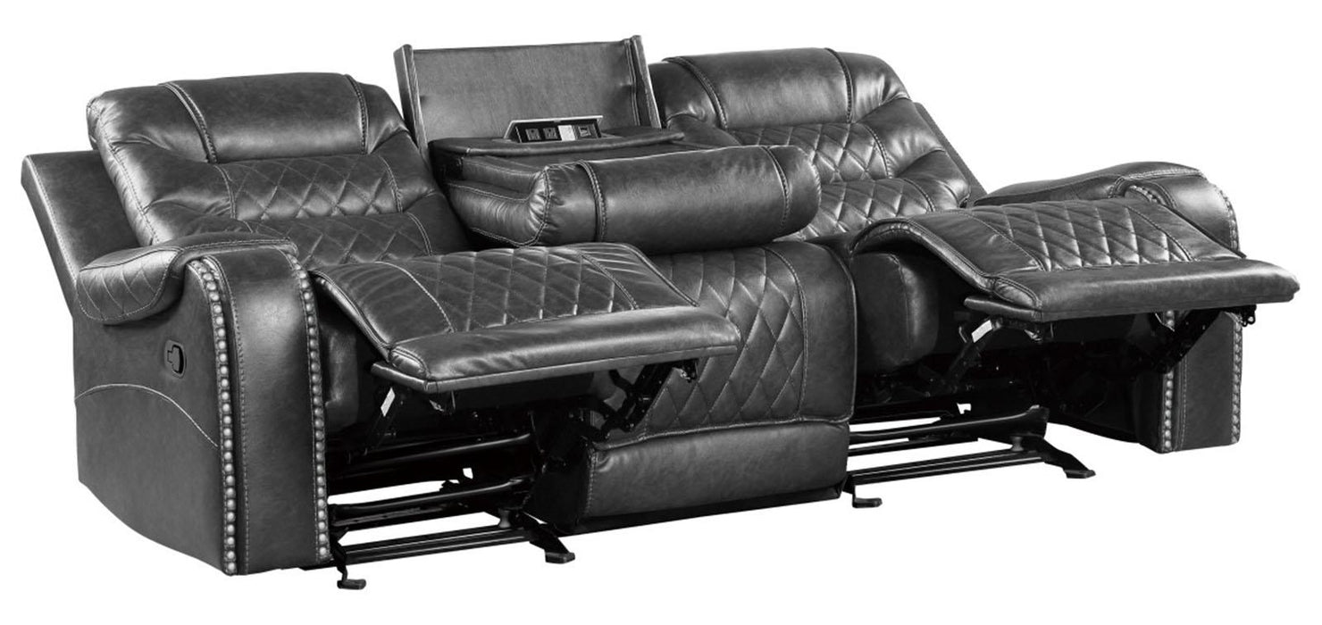 Homelegance Furniture Putnam Double Reclining Sofa with Drop-Down in Gray 9405GY-3