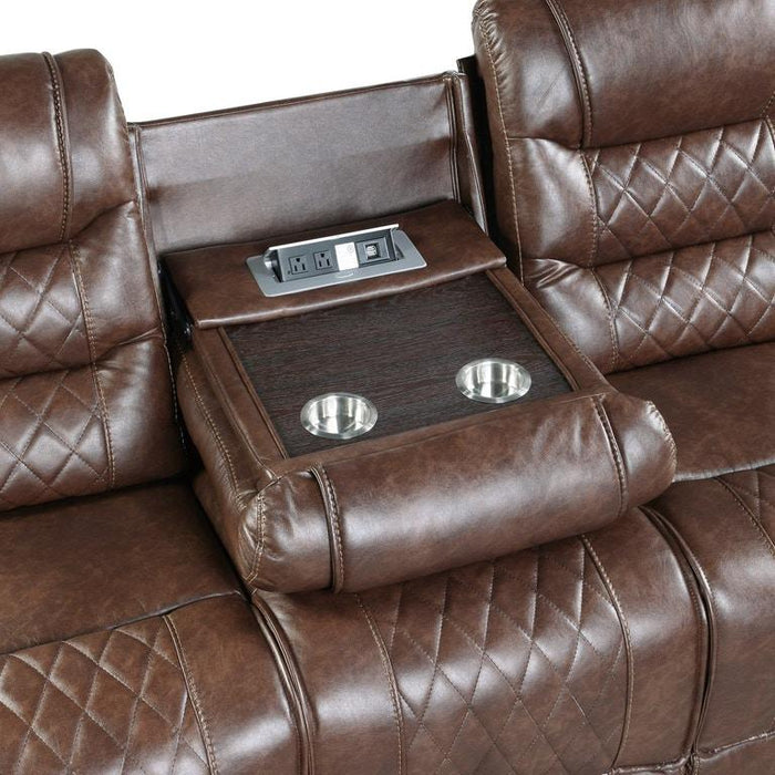 Homelegance Furniture Putnam Double Reclining Sofa with Drop-Down in Brown 9405BR-3