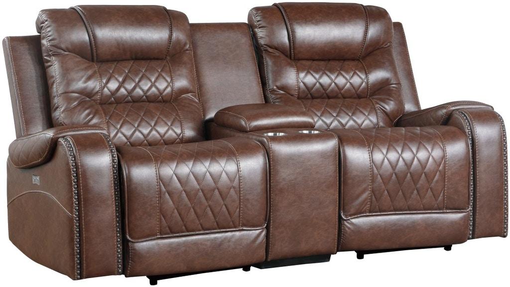 Putnam Power Double Reclining Loveseat in Brown 9405BR-2PW