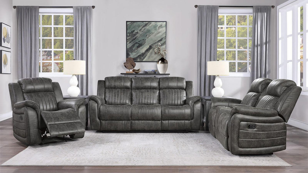 Centeroak Double Reclining Sofa in Gray 9479BRG-3