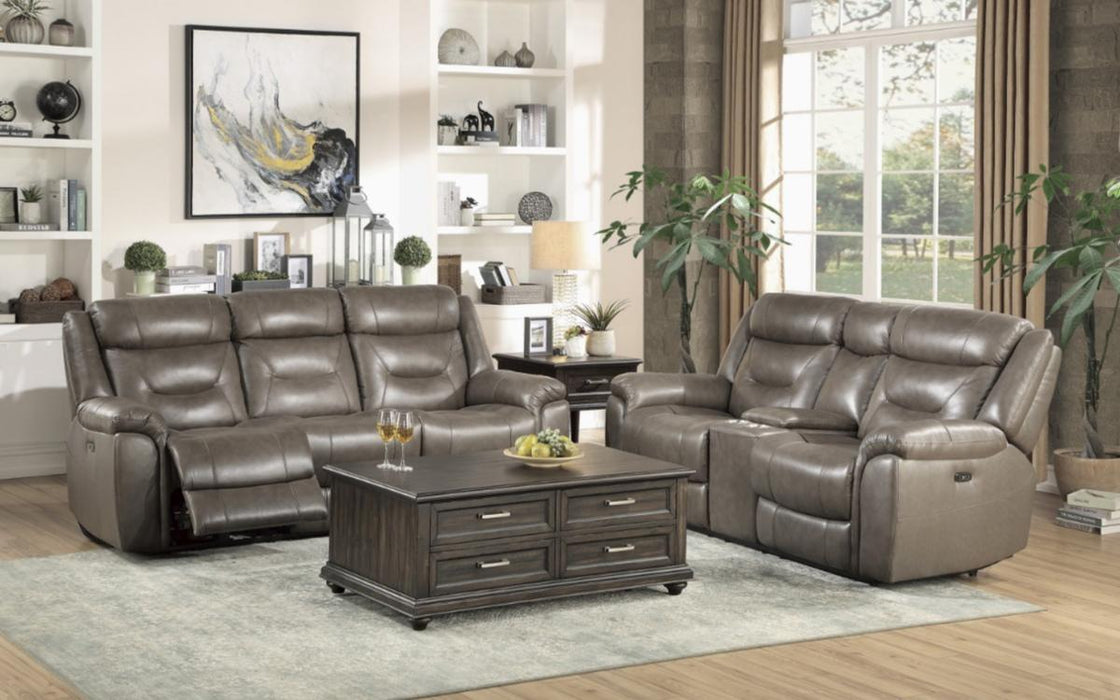 Danio Power Double Reclining Sofa with Power Headrests in Brownish Gray 9528BRG-3PWH - Red Gate Home Furnishings (Ball Ground, GA)