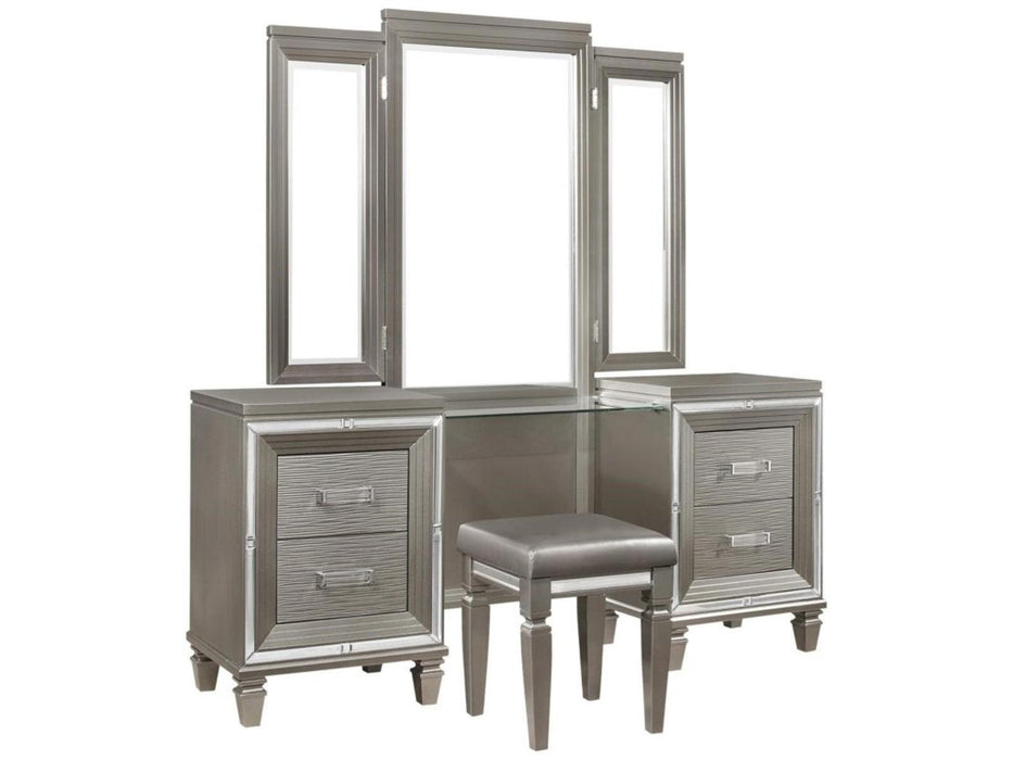 Tamsin 3pcs Vanity Dresser with Mirror in Silver Grey Metallic 1616-15