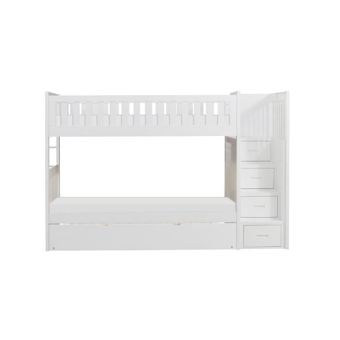 Galen Bunk Bed w/ Reversible Step Storage and Twin Trundle in White B2053SBW-1*R